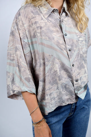 Vintage 80s/90s Upcycling Crop Crazy Pattern Seidenhemd - XL