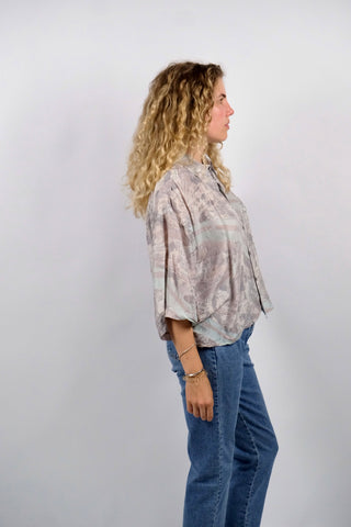 Vintage 80s/90s Upcycling Crop Crazy Pattern Seidenhemd - XL