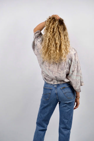 Vintage 80s/90s Upcycling Crop Crazy Pattern Seidenhemd - XL