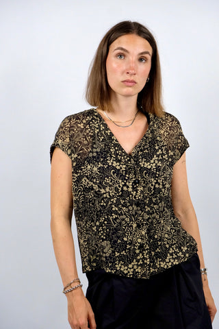 Vintage 80s/90s Boho Blümchen Print Bluse - S
