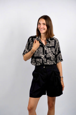 Vintage 90s Boho Crazy Pattern Viskose Hemd - M