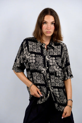 Vintage 90s Boho Crazy Pattern Viskose Hemd - M