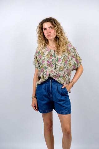 Vintage 80s/90s Blumen Print Viskose Bluse - S/M