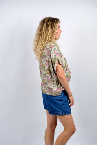 Vintage 80s/90s Blumen Print Viskose Bluse - S/M