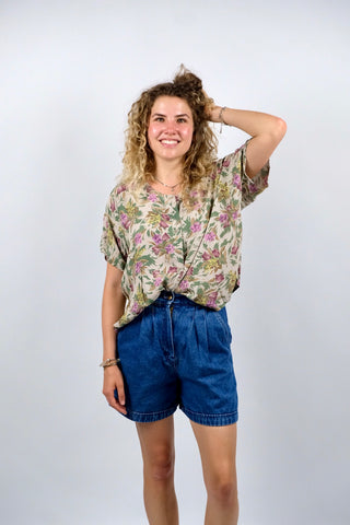 Vintage 80s/90s Blumen Print Viskose Bluse - S/M