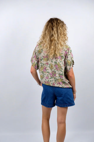 Vintage 80s/90s Blumen Print Viskose Bluse - S/M