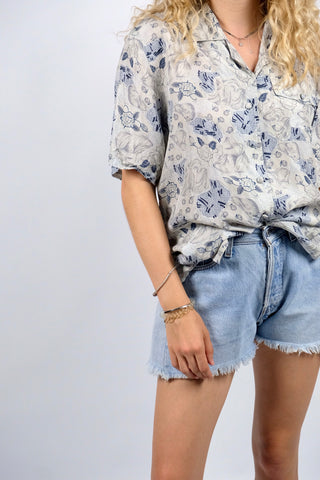 Vintage 80s/90s Floral Crazy Pattern Seide Hemdbluse - L