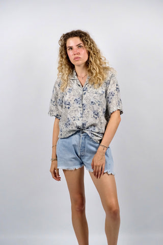 Vintage 80s/90s Floral Crazy Pattern Seide Hemdbluse - L