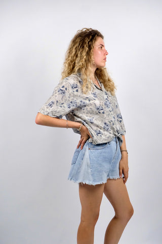 Vintage 80s/90s Floral Crazy Pattern Seide Hemdbluse - L