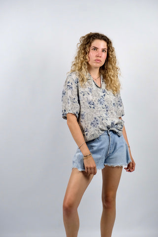 Vintage 80s/90s Floral Crazy Pattern Seide Hemdbluse - L