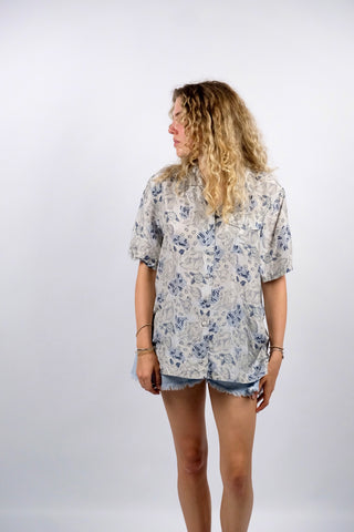 Vintage 80s/90s Floral Crazy Pattern Seide Hemdbluse - L