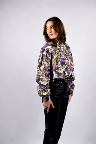 Vintage 80s/90s Boho Blumen Print Baumwollbluse - XL/XXL