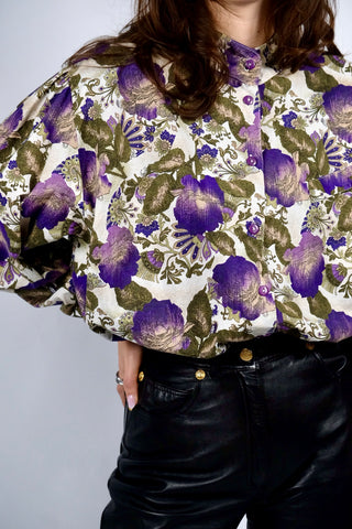 Vintage 80s/90s Boho Blumen Print Baumwollbluse - XL/XXL