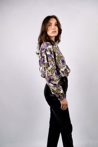 Vintage 80s/90s Boho Blumen Print Baumwollbluse - XL/XXL