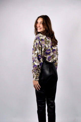 Vintage 80s/90s Boho Blumen Print Baumwollbluse - XL/XXL