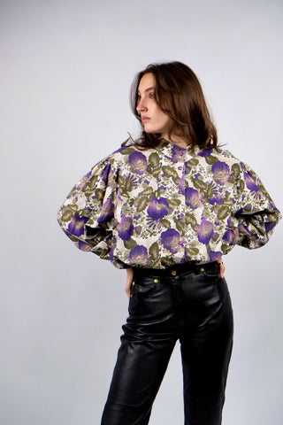 Vintage 80s/90s Boho Blumen Print Baumwollbluse - XL/XXL
