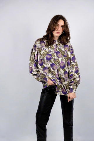 Vintage 80s/90s Boho Blumen Print Baumwollbluse - XL/XXL