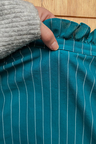 Vintage 70s/80s Nadelstreifen Rüschenbluse Petrol - S/M