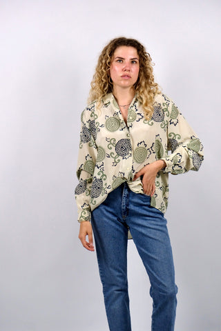 Vintage 90s Boho Crazy Pattern Seidenbluse - M/L