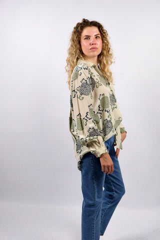 Vintage 90s Boho Crazy Pattern Seidenbluse - M/L