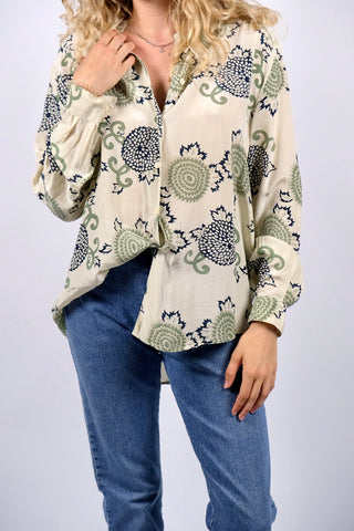Vintage 90s Boho Crazy Pattern Seidenbluse - M/L