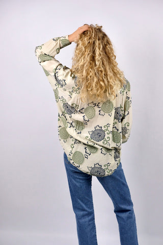 Vintage 90s Boho Crazy Pattern Seidenbluse - M/L