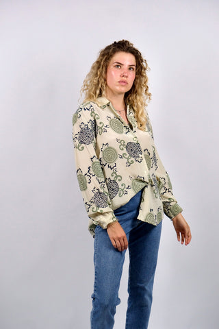 Vintage 90s Boho Crazy Pattern Seidenbluse - M/L