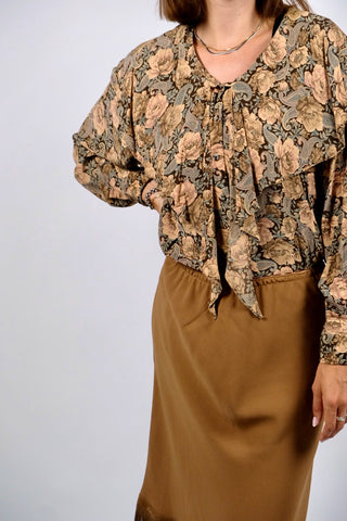 Vintage 80s Blumen & Paisley Print Viskose Volantbluse - M/L