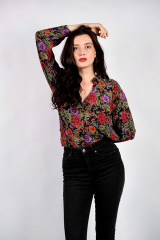 Vintage 80s/90s Blumen Print Viskose Bluse - M bis XL