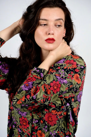 Vintage 80s/90s Blumen Print Viskose Bluse - M bis XL