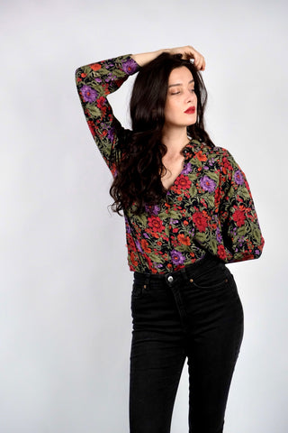 Vintage 80s/90s Blumen Print Viskose Bluse - M bis XL