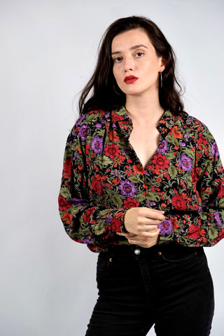 Vintage 80s/90s Blumen Print Viskose Bluse - M bis XL