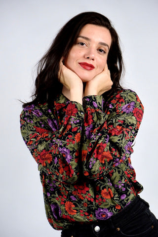 Vintage 80s/90s Blumen Print Viskose Bluse - M bis XL