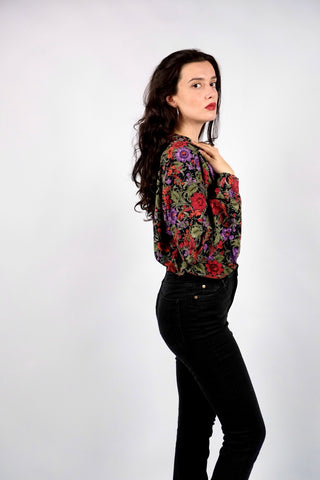 Vintage 80s/90s Blumen Print Viskose Bluse - M bis XL