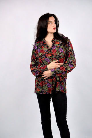 Vintage 80s/90s Blumen Print Viskose Bluse - M bis XL
