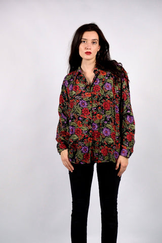 Vintage 80s/90s Blumen Print Viskose Bluse - M bis XL