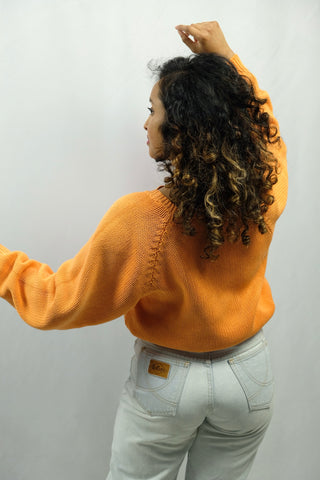 90s Frühlingspullover aus reiner Baumwolle in hellem Orange, locker geschnittene Größe S
