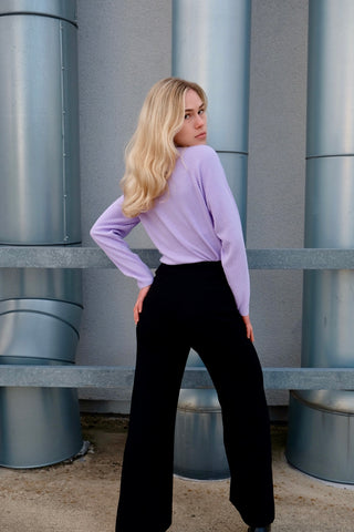 Weicher 90s/00s Basic Pullover in Flieder mit gerippten Raglan-Ärmeln – entspricht ca. einer S/M