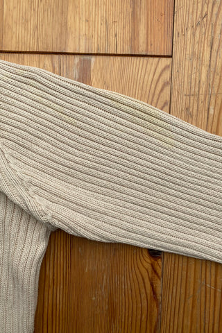 90s/00s Pullover aus reiner Baumwolle in Beige, mit V-Kragen und gerippter Struktur – tragbar von einer XS bis S je nach gewünschter Passform