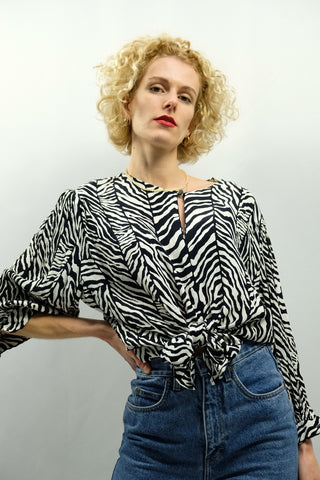 Vintage 80s/90s Zebra Print Bluse zum Knoten - Onesize