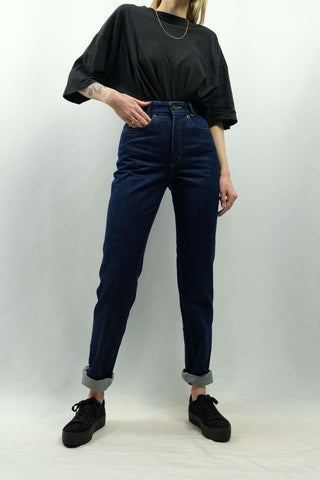 Vintage 90s Deadstock Lois High Waist Slim Fit Jeans Dunkelblau - XXS