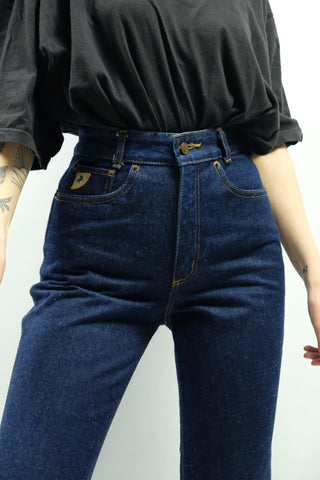 Vintage 90s Deadstock Lois High Waist Slim Fit Jeans Dunkelblau - XXS